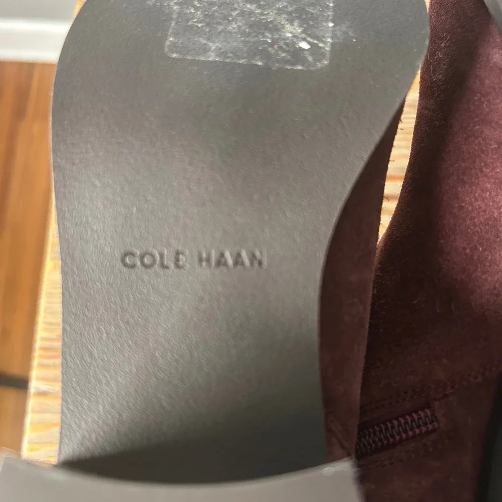 Cole Haan Burgundy Suede Ankle Boots‎ Side Zip Block Heel Women Size 7B